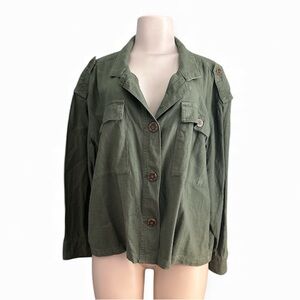 Time and Tru Olive Long Sleeve Utility Jacket Plus Size 16-18